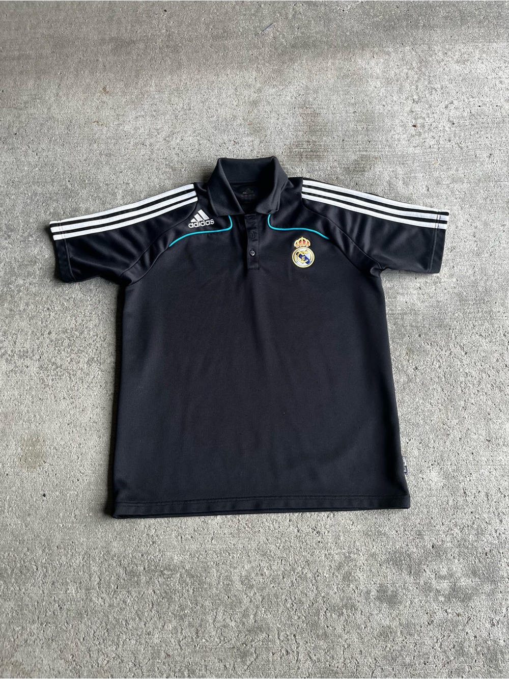 adidas Black Polo with White Stripes and Teal Piping
